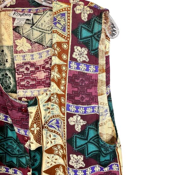 Vintage Rhythms Abstract Two Piece Vest And Skirt Set Button Down Brown Purple - Picture 10 of 12